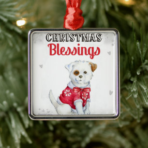 kerstpuppy metalen ornament