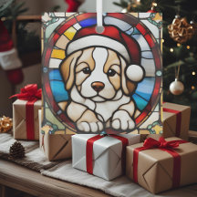 Kerstpuppy namaak glas-in-lood