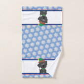 Kerstpuppy op blauw met witte sneeuwvlokken bad handdoek (Handdoek)