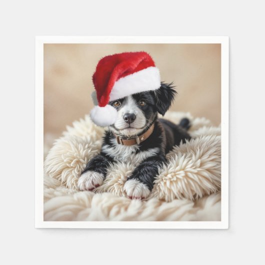 Kerstpuppy op een bontkussen servet (Voorkant)