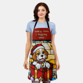 Kerstpuppy Schort met Verpakking (Gedragen)