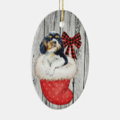 kerstpuppy Spaniel in Stopt-out op hout Keramisch Ornament (Rechts)