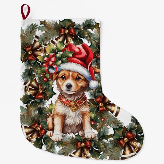 kerstpuppy Stocking Grote Kerstsok (Voorkant)