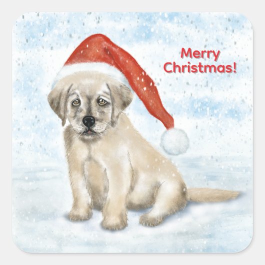 Kerstpuppy Vierkante Sticker (Voorkant)