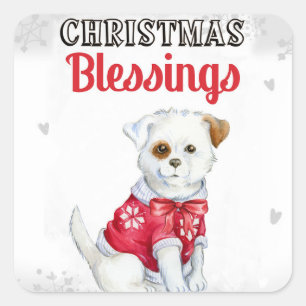 kerstpuppy vierkante sticker