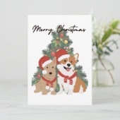 Kerstpups - Corgi en Terrier - Vakantie Kaart (Staand voorkant)