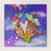 Kerstpuzzel Gnomes met ballon geeft geschenken Legpuzzel (Verticaal)