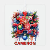 Kerstpuzzel liefhebber aangepaste naam metalen ornament (Achterkant)