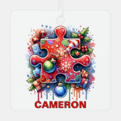 Kerstpuzzel liefhebber aangepaste naam metalen ornament (Voorkant)