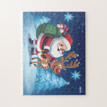 Kerstpuzzel met Kerstman en rendieren