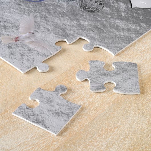 Kerstpuzzelblauwe zilverboom legpuzzel (Zijkant)