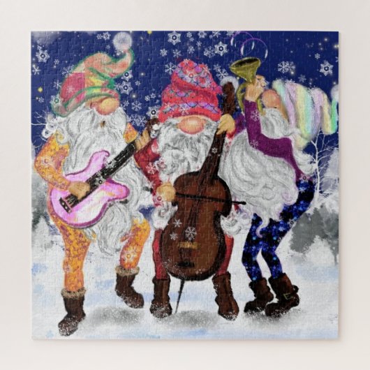 Kerstpuzzelcadeau Happy Gnomen Music Band Legpuzzel (Verticaal)