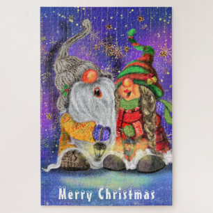 Kerstpuzzelcadeau met het zingen van de gnomen legpuzzel