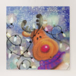 Kerstpuzzelcadeautje met gelukkige rendiertjes legpuzzel<br><div class="desc">Happy Reindeer - Kerstmis MIGNED Painting</div>