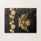 Kerstpuzzle Gold Penguin Floral Legpuzzel (Horizontaal)