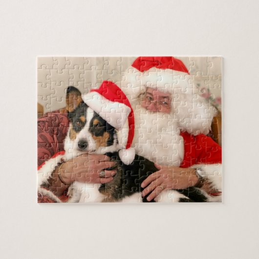 Kerstpuzzle — Kerstman en zijn Welsh Corgi Legpuzzel (Horizontaal)