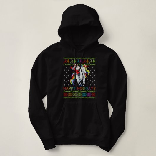 Kerstpyjama kerstman kerstman unicorn Happy H Hoodie (Design voorkant)