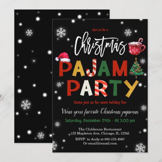 Kerstpyjama Partij Chalkboardfeestdag Kaart (Voorkant / Achterkant)