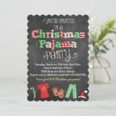 Kerstpyjama party schoolbord uitnodiging (Staand voorkant)