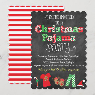 Kerstpyjama party schoolbord uitnodiging