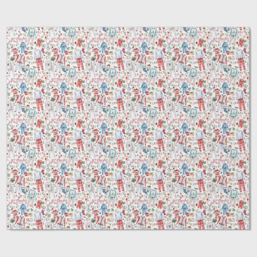 Kerstpyjama Waterverf inpakpapier (Vlak)