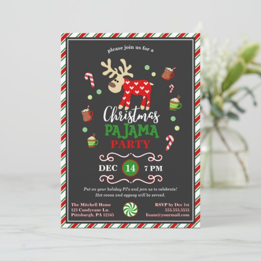 Kerstpyjamafeest feestelijk rendier kaart (Staand voorkant)