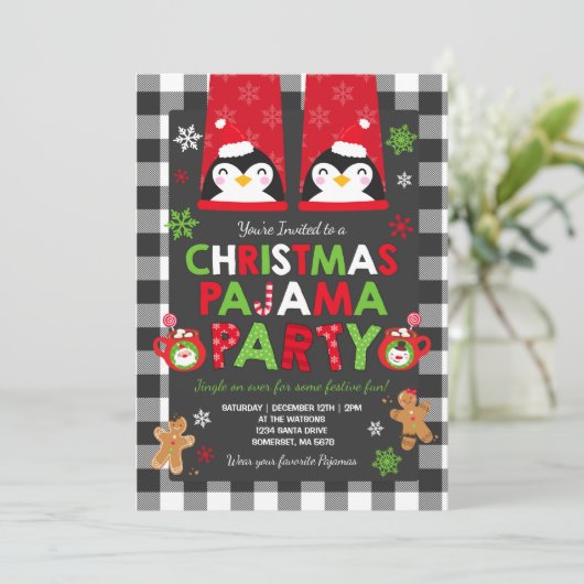 Kerstpyjamapartij Kaart (Staand voorkant)