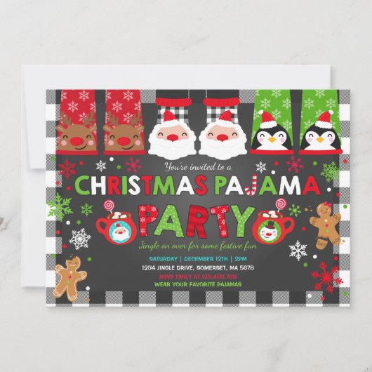 Kerstpyjama's Party Uitnodiging Vakantie Pyjama's (Voorkant)