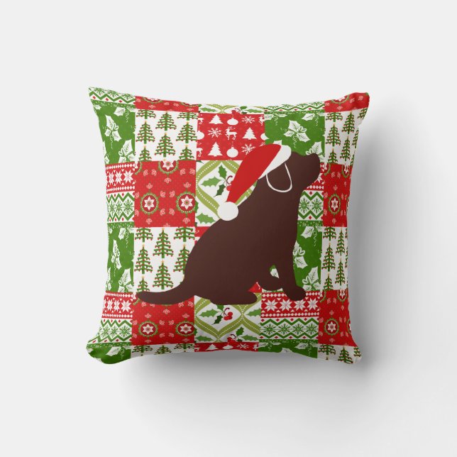 Kerstquilt Chocolade Labrador Puppy Pillow Kussen (Voorkant)