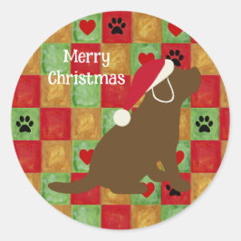 Kerstquilt Chocolate Labrador Puppy Ronde Sticker
