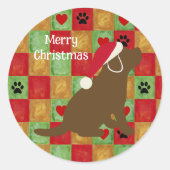 Kerstquilt Chocolate Labrador Puppy Ronde Sticker (Voorkant)