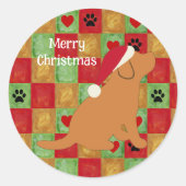 Kerstquilt Fox Red Labrador Puppy Ronde Sticker (Voorkant)