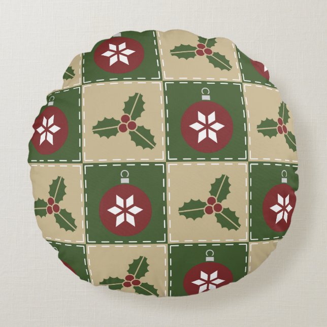 Kerstquilt Round Pillow Rond Kussen (Voorkant)