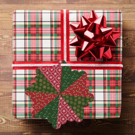 Kerstquilt stijl Holly Sneeuwvlokken Ornament Kaart (Insitu (Geschenk))