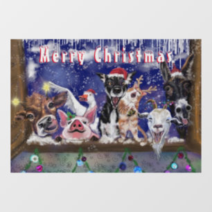 Kerstraam Cling Funny Animal Celebration Raamsticker