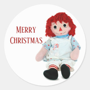 Kerstraap Doll met snoepriet Ronde Sticker