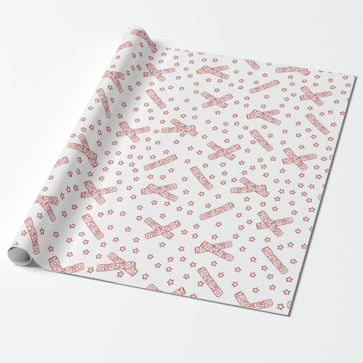 Kerstrackers Red Toile Cadeaupapier (Uitgerold)