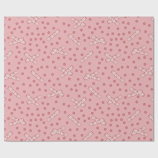 Kerstrackers Rode Toile op Roze Cadeaupapier (Vlak)