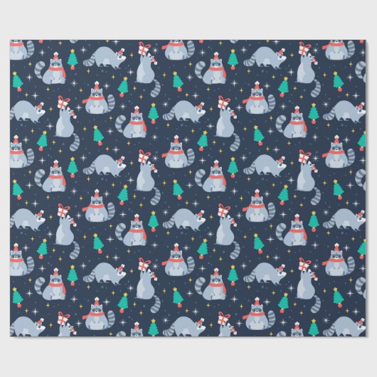 Kerstracoons Cadeaupapier (Vlak)