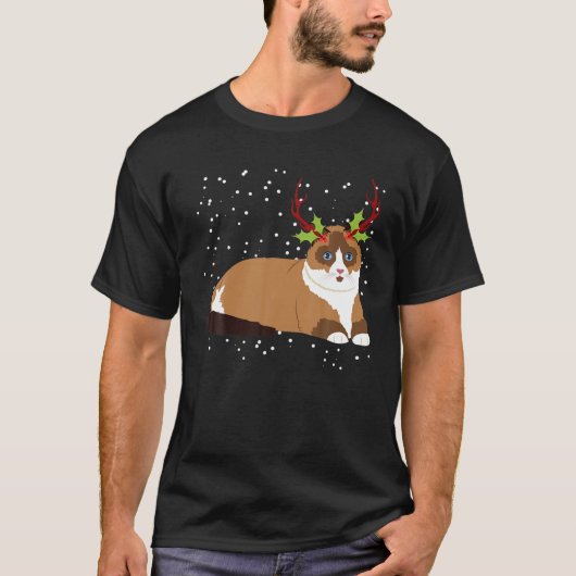 Kerstragdoll Cat Reindeer Antlers T-shirt (Voorkant)