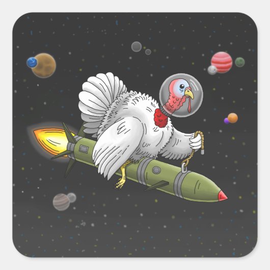 Kerstraketkalkoen Vierkante Sticker (Voorkant)