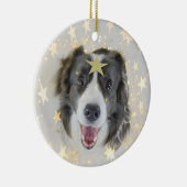 Kerstrand Collie hond met sterren en lichten Keramisch Ornament (Rechts)