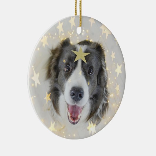 Kerstrand Collie hond met sterren en lichten Keramisch Ornament (Rechts)