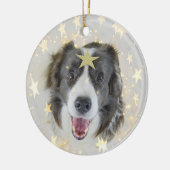 Kerstrand Collie hond met sterren en lichten Keramisch Ornament (Links)