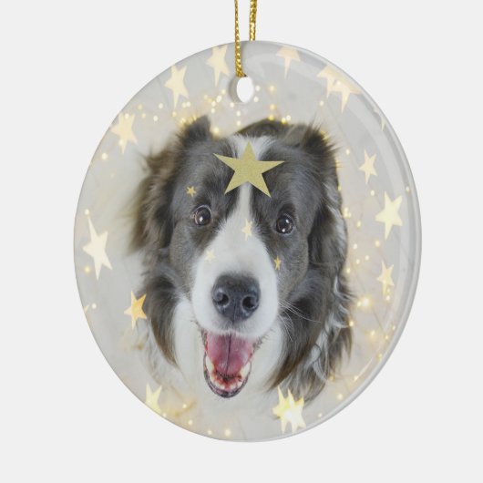 Kerstrand Collie hond met sterren en lichten Keramisch Ornament (Links)