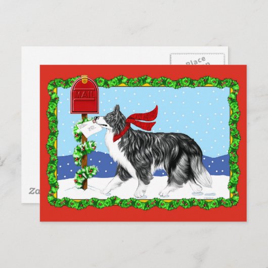 Kerstrand Collie Mail Feestdagenkaart (Voorkant / Achterkant)