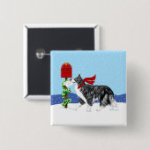 Kerstrand Collie Mail Vierkante Button 5,1 Cm (Voorkant /achterkant)