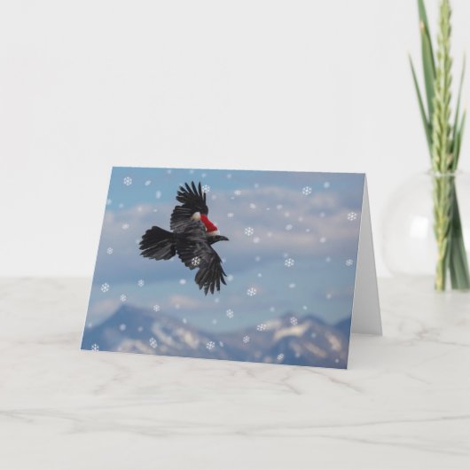 Kerstraven stijgen over besneeuwde bergen kaart (Voorkant)