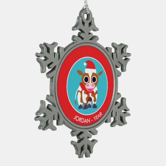 Kerstreba de Koe Tin Sneeuwvlok Ornament (Links)