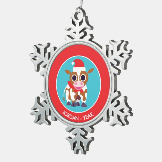 Kerstreba de Koe Tin Sneeuwvlok Ornament (Rechts)